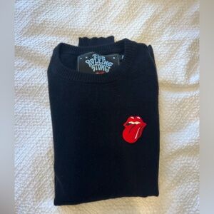 The Rolling Stones Black Cashmere Sweater with Red Tongue Design